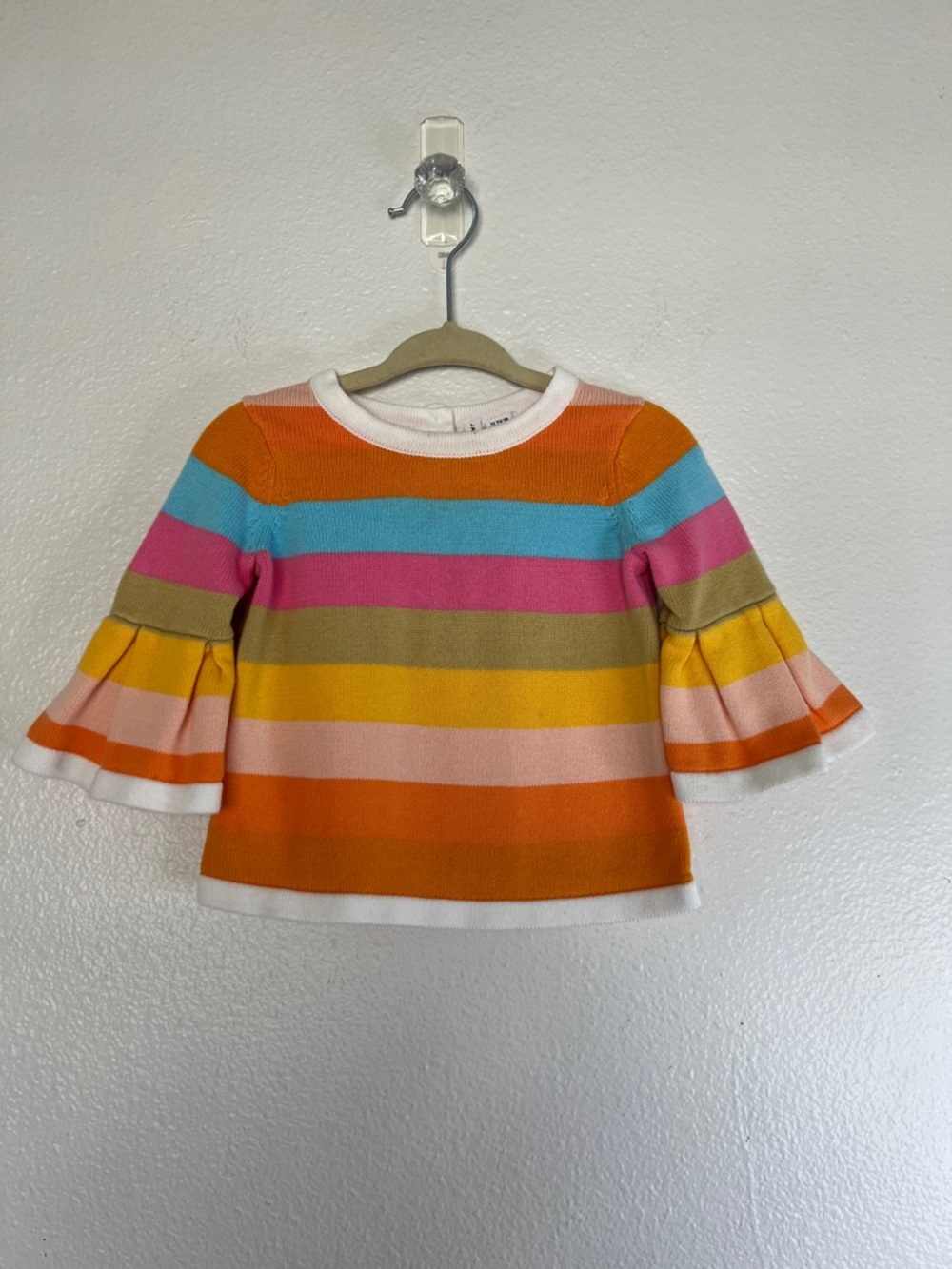 EUC Janie and Jack Multicolor Stripe Bell Ruffle-Sleeve Top sz 12- 18 months